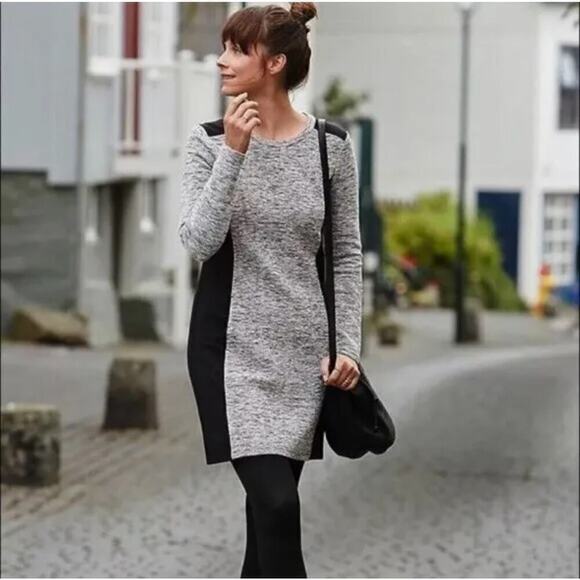 Athleta Dresses & Skirts - Athleta Colorblock Cooldown Long Sleeve Sheath Dress Space Dye Gray/Black XS